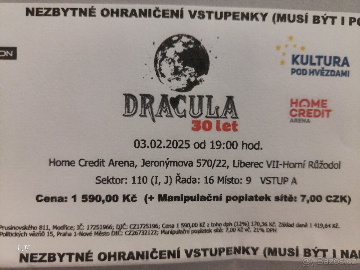 Prodám 2. Vstupenky na muzikál Drákula vedle sebe