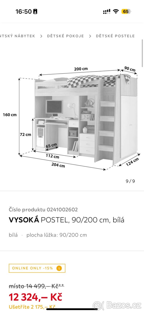 VYSOKÁ POSTEL, 90/200 cm, bílá