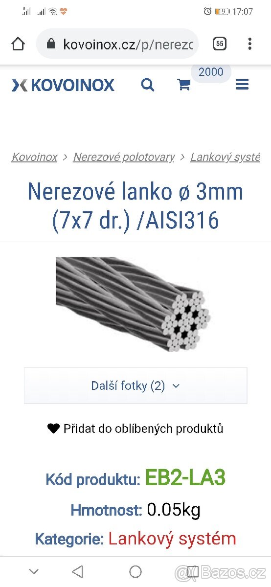 Nerezové lanko 3mm 7x7 AISI 316 ...