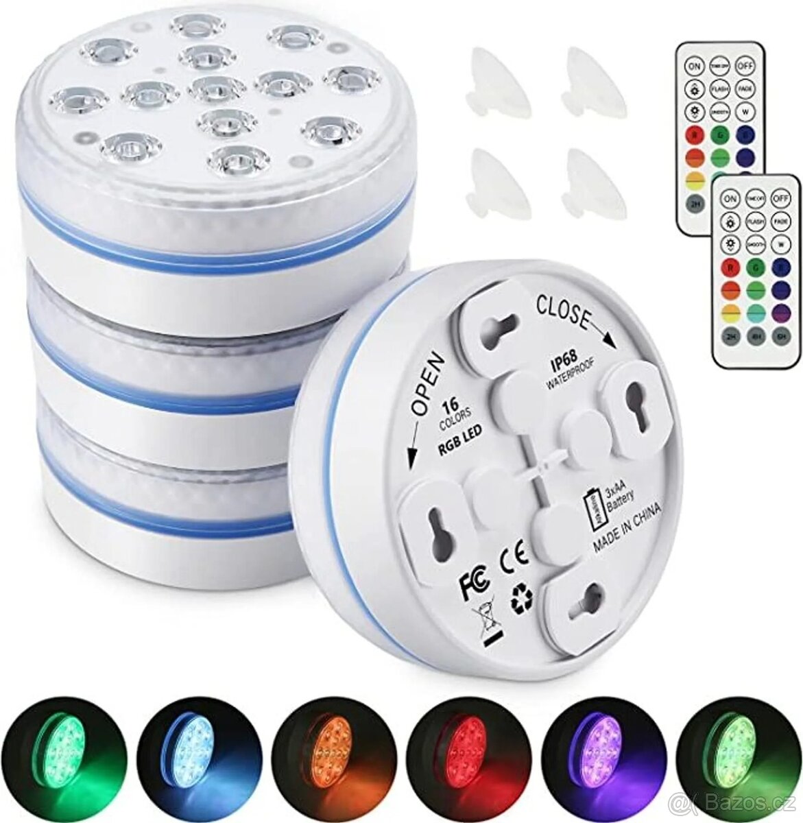 Set 4 kusů podvodních RGB LED světel + 2 ovladače