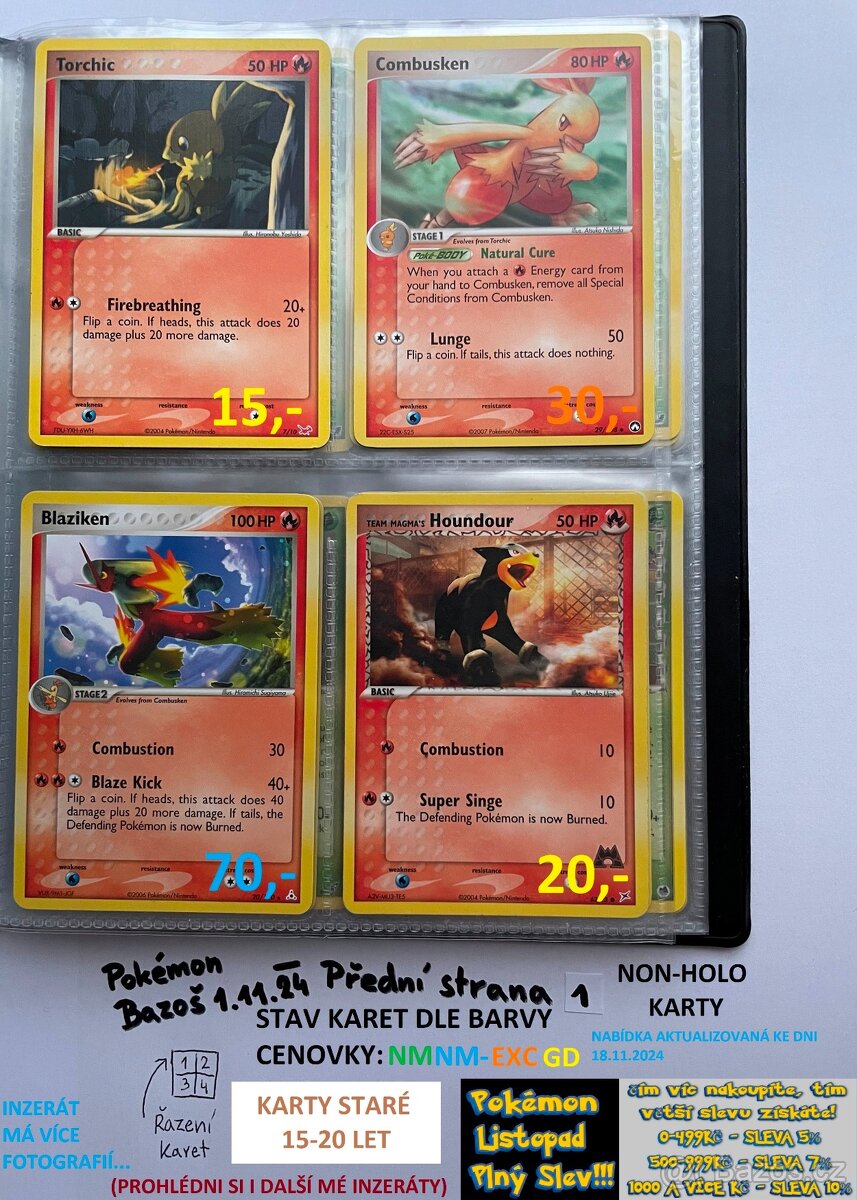 Kusové karty TCG Pokémon STARÉ 15-20LET (ORIGINÁL)