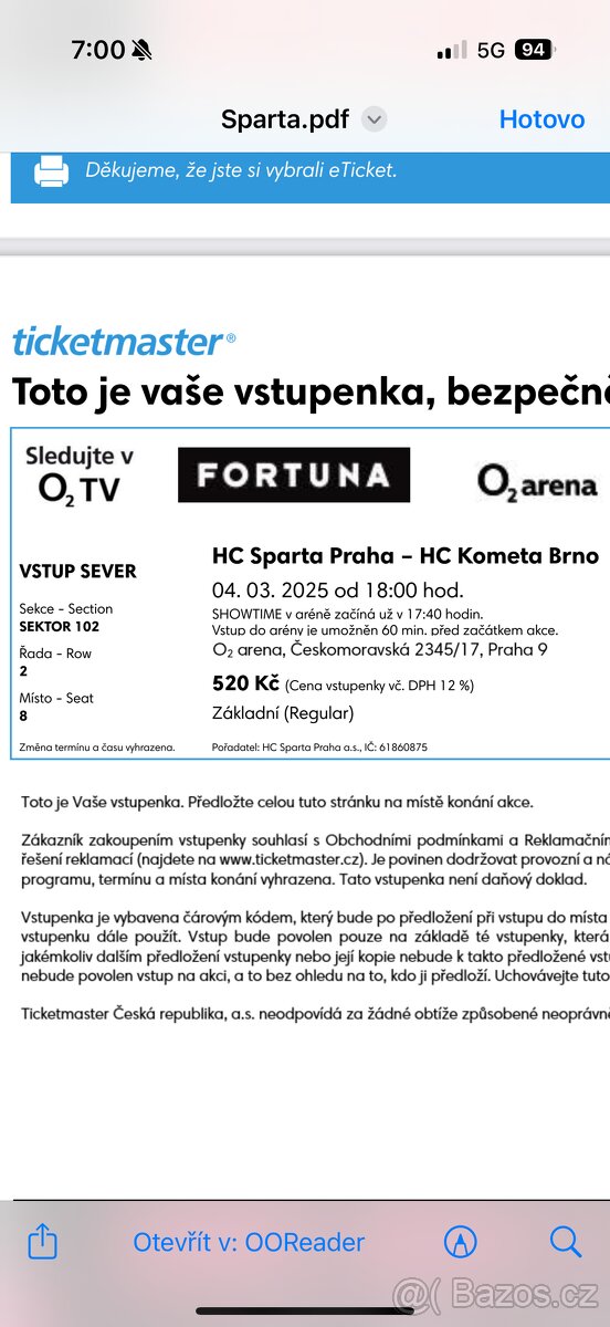 Hokej Sparta-Kometa 4.3.2025, sezení uprostřed