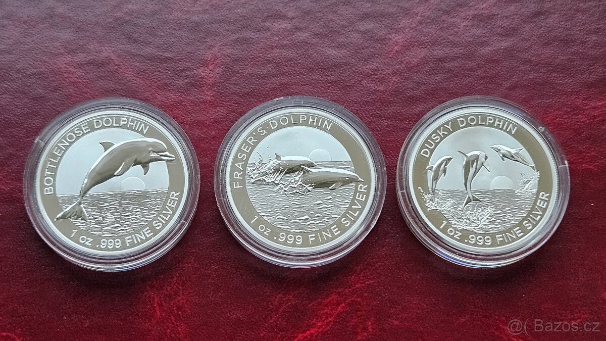 3x 1 oz stříbrná mince Delfíni 2019, 2021 a 2022