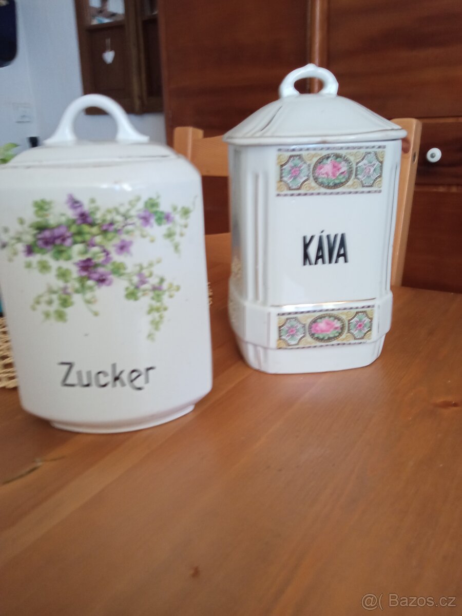 Staré porcelánové dózy Káva / Zucker