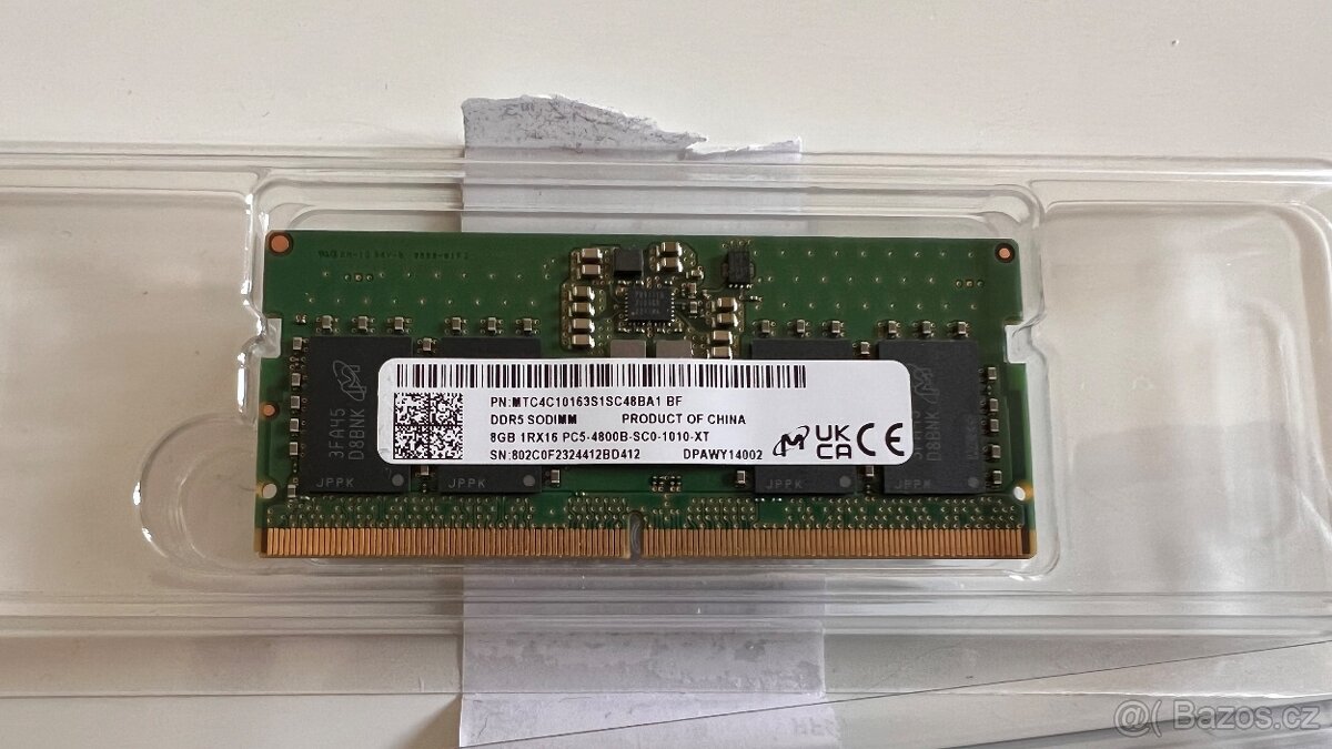 8GB Crucial/Micron DDR5 SO-DIMM CL40 1RX16 PC5-4800B