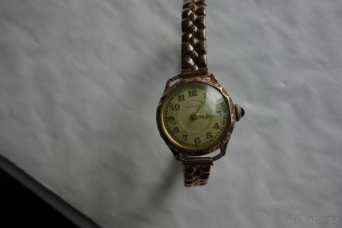 Pěkné,staré, dámské, art- decové zlaté hodinky  Natalis