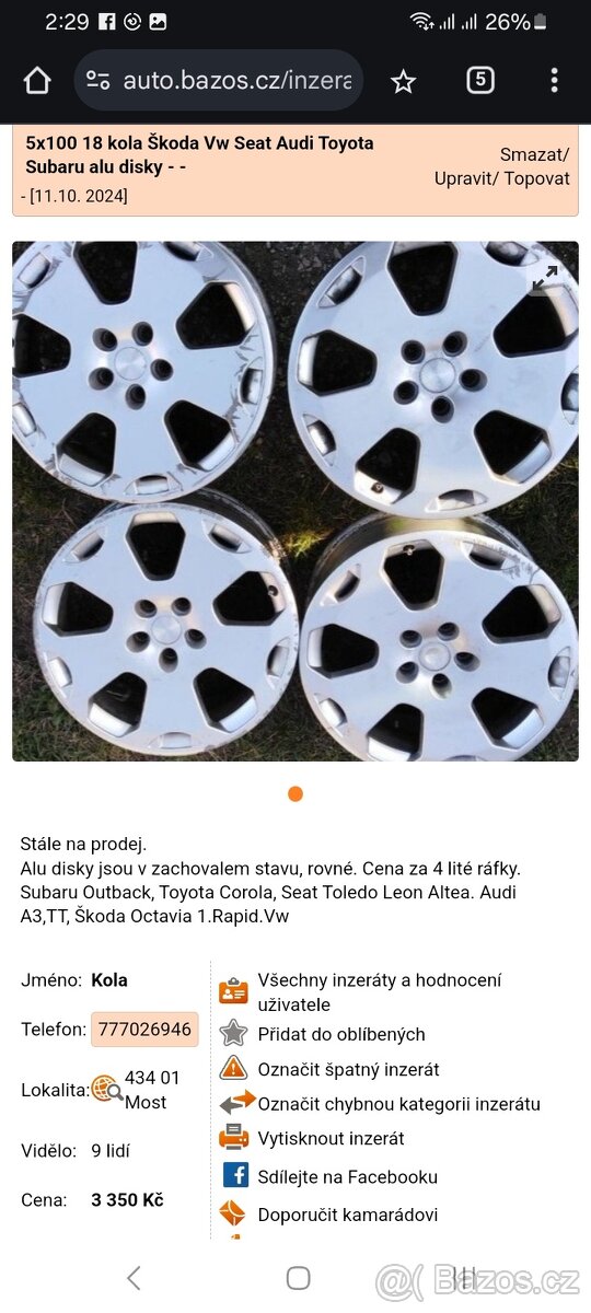 5x100 18 kola Škoda Vw Seat Audi Toyota Subaru lité disky -