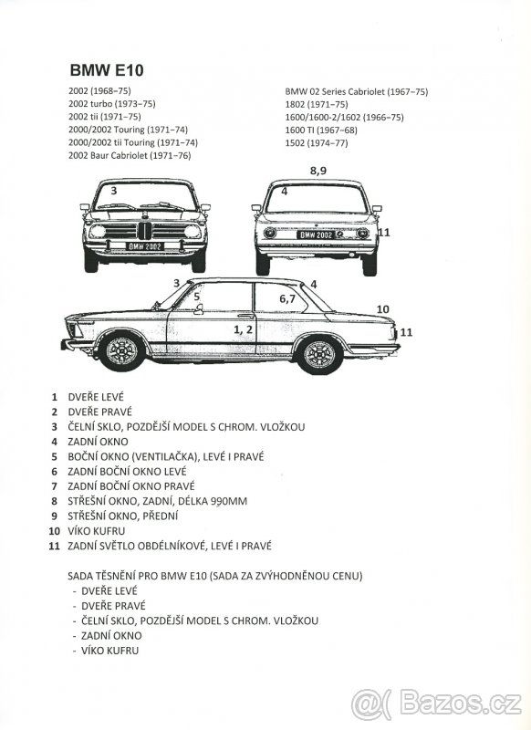 BMW E10 (2002 atd.) - Pryžová těsnění karosérie