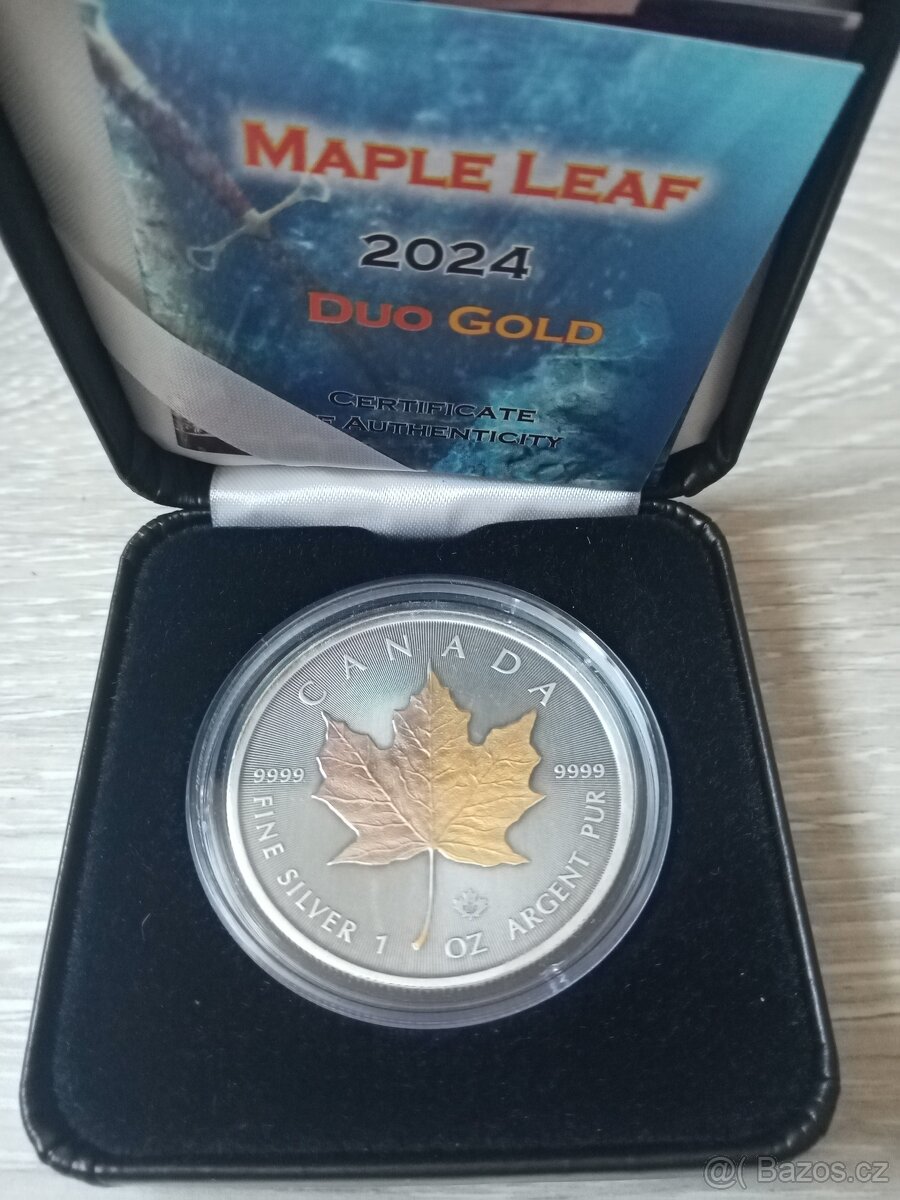 1 oz stříbrná mince Maple Leaf Duo Gold 2024