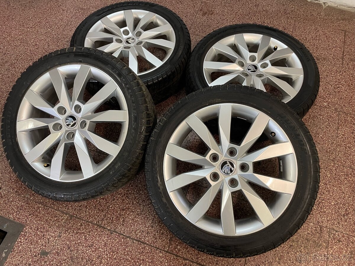 Originalní ALU kola Škoda 5x112 r17 zimní pneu 7mm