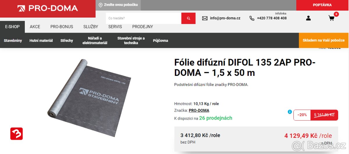 Folie difúzní DIFOL 135 2AP PRO-DOMA – 1,5 x 50 m