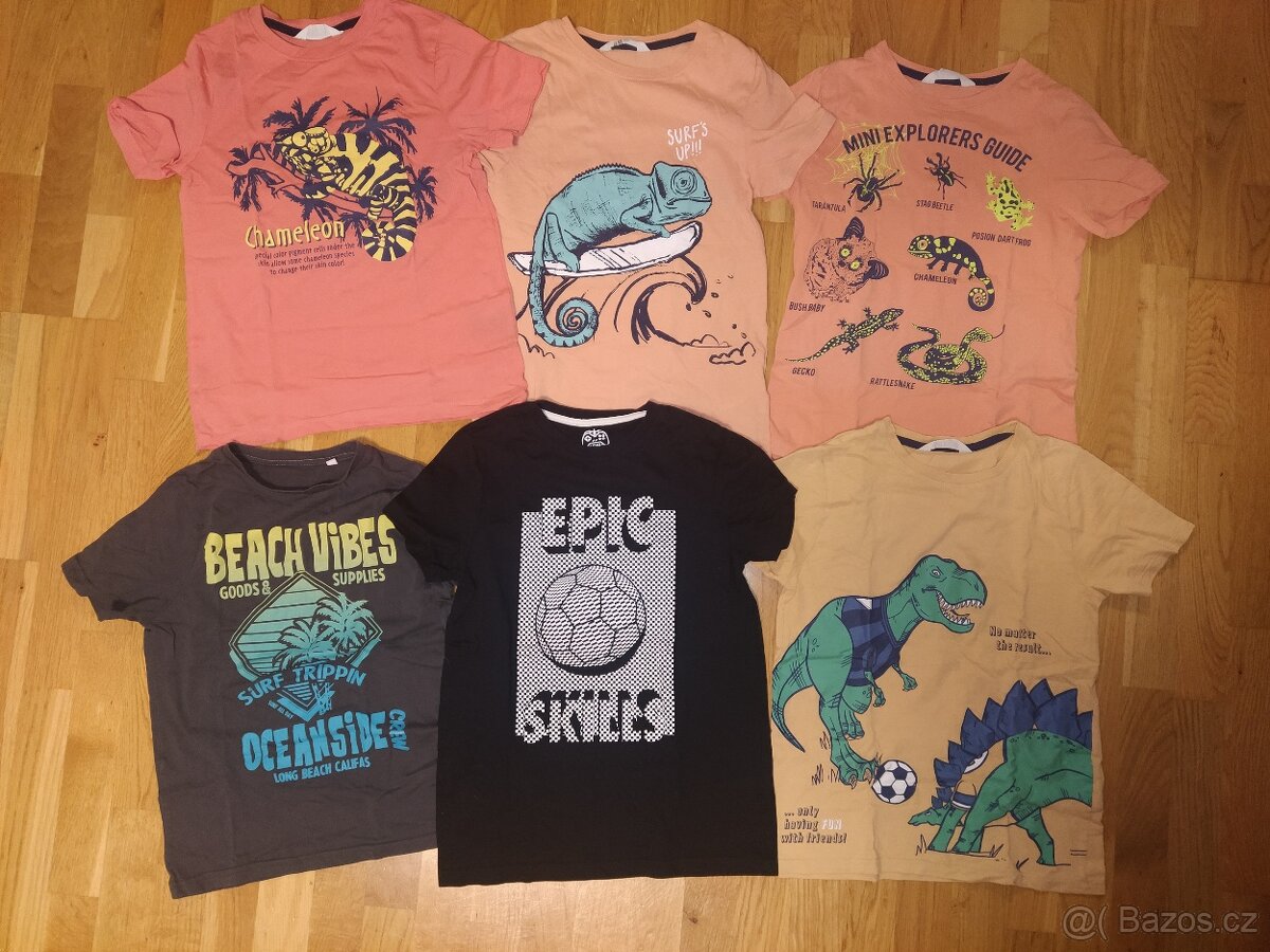 6x tričko s krátkým rukávem 134 140 H&M dino