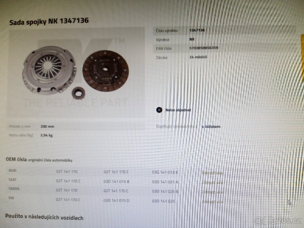 sada spojky NK 1347136 NOVÁ-Volkswagen , škoda, seat, audi