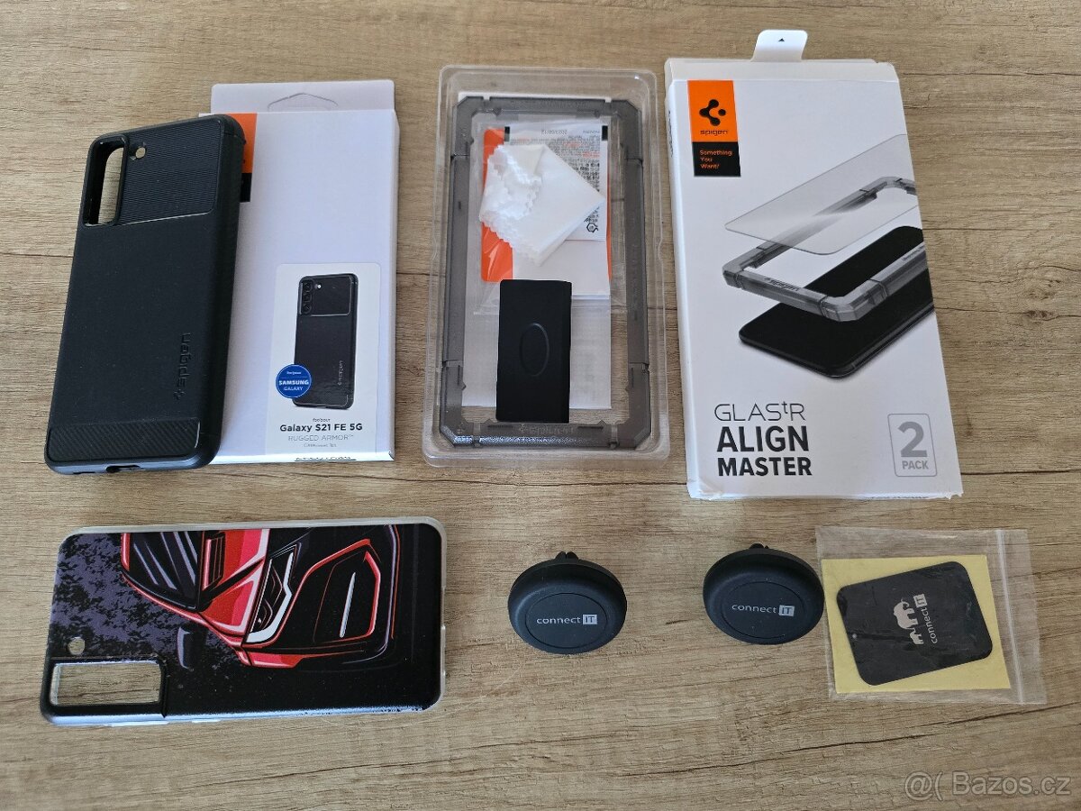 Pouzdro pro Samsung S21 FE Spigen + sklo + 2x držák