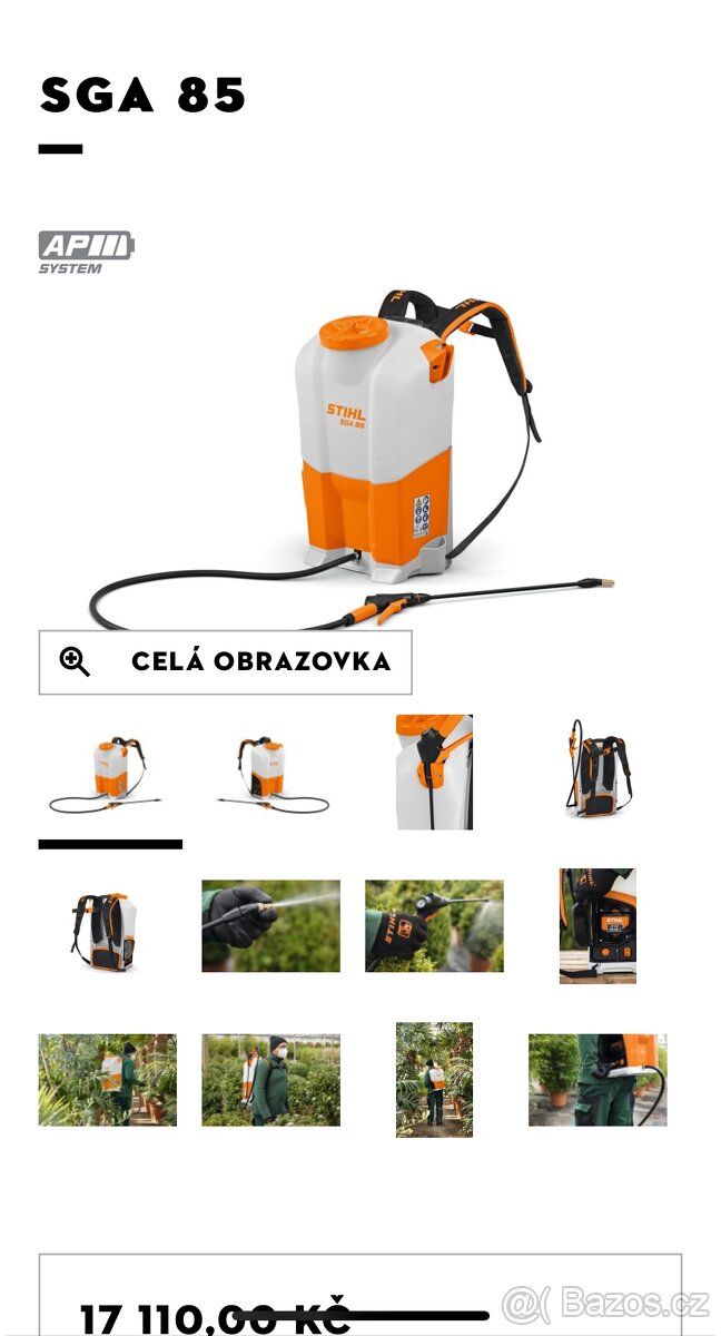 Zádový akumulátorový postřikovač STIHL SGA 85