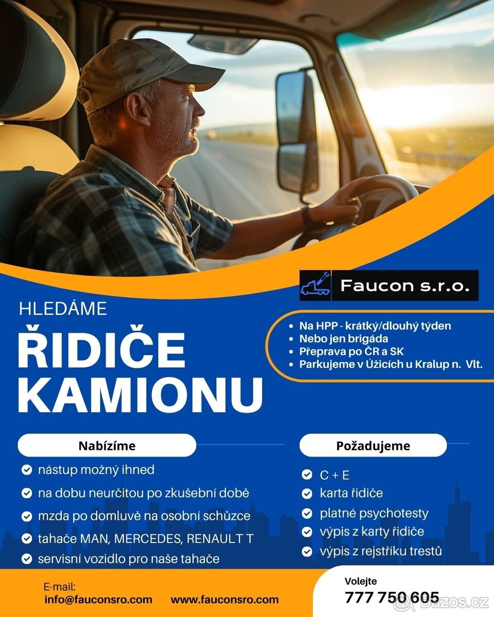 ŘIDIČ nákladního vozu C+E (HPP/brigáda)