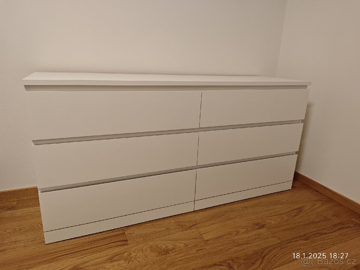 Komoda IKEA MALM 6 zásuvek - bílá 160x48x78cm