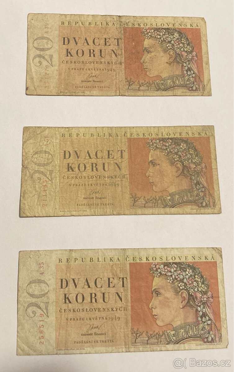 Bankovky 20 korun 1949