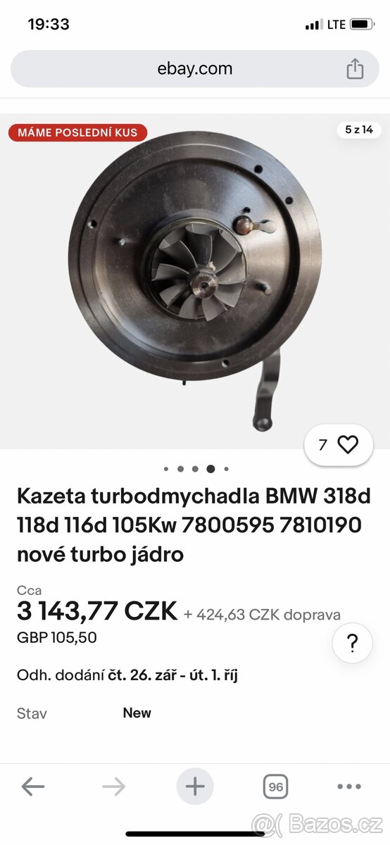 Turbodmychadlo bmw 118d 116d 318d loziskovy stred 780059402