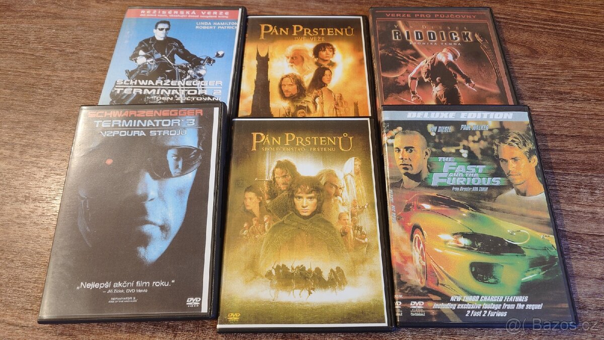 8x DVD film Terminátor, Rychlé a zběsile, Pan prstenů