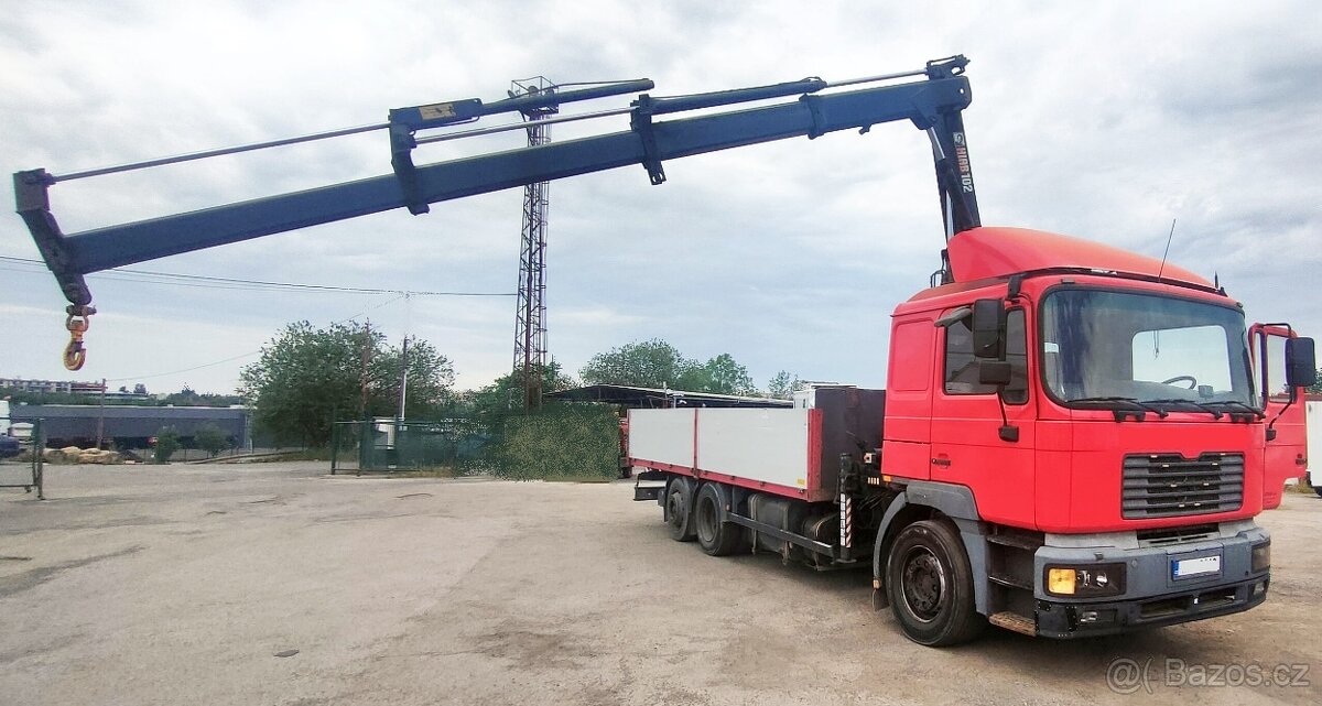 2001 MAN 6x2 valník 6.3m+HR Hiab 102 lůžko jeřáb