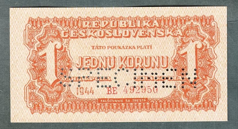 Staré bankovky 1 koruna 1944 bezvadný stav