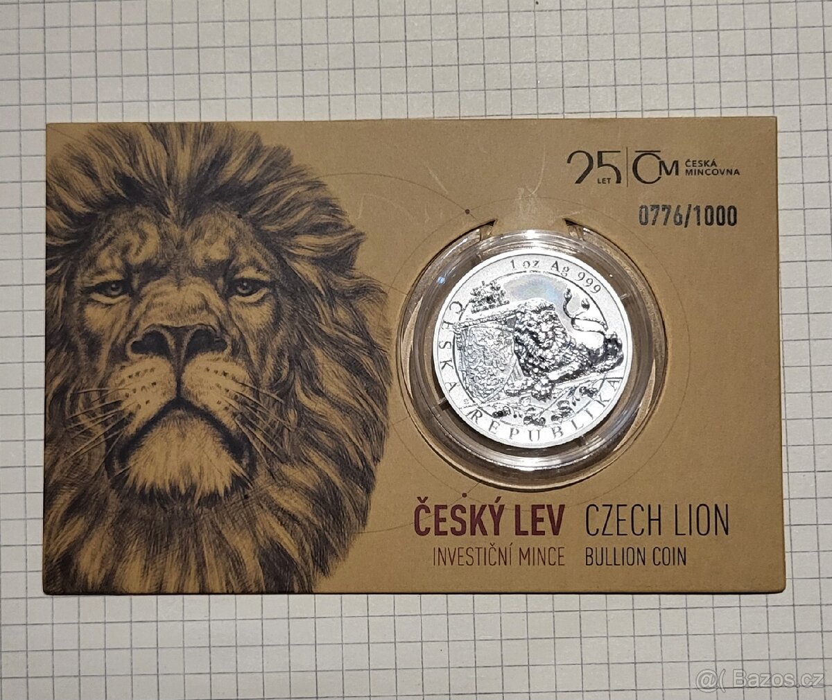 Stříbrná mince Český lev 2018 číslovaná reverse proof