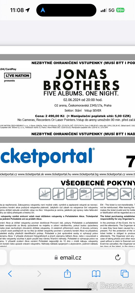 Jonas Brothers15.10- O2 Aréna - 2 Lístky na stání + parking