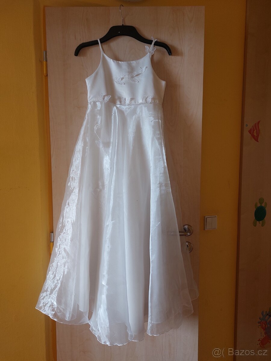 Dívčí bílé společenské šaty vel. 146 - 152 cm