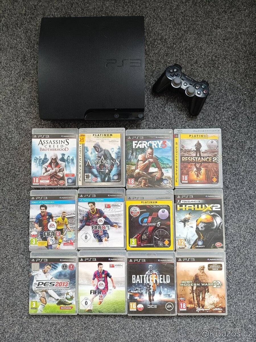 PS3 Slim 320GB, ovladač + 12 her / PlayStation 3