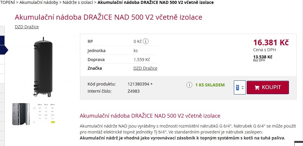 Akumulační nádrž Dražice 500L + IZOLACE