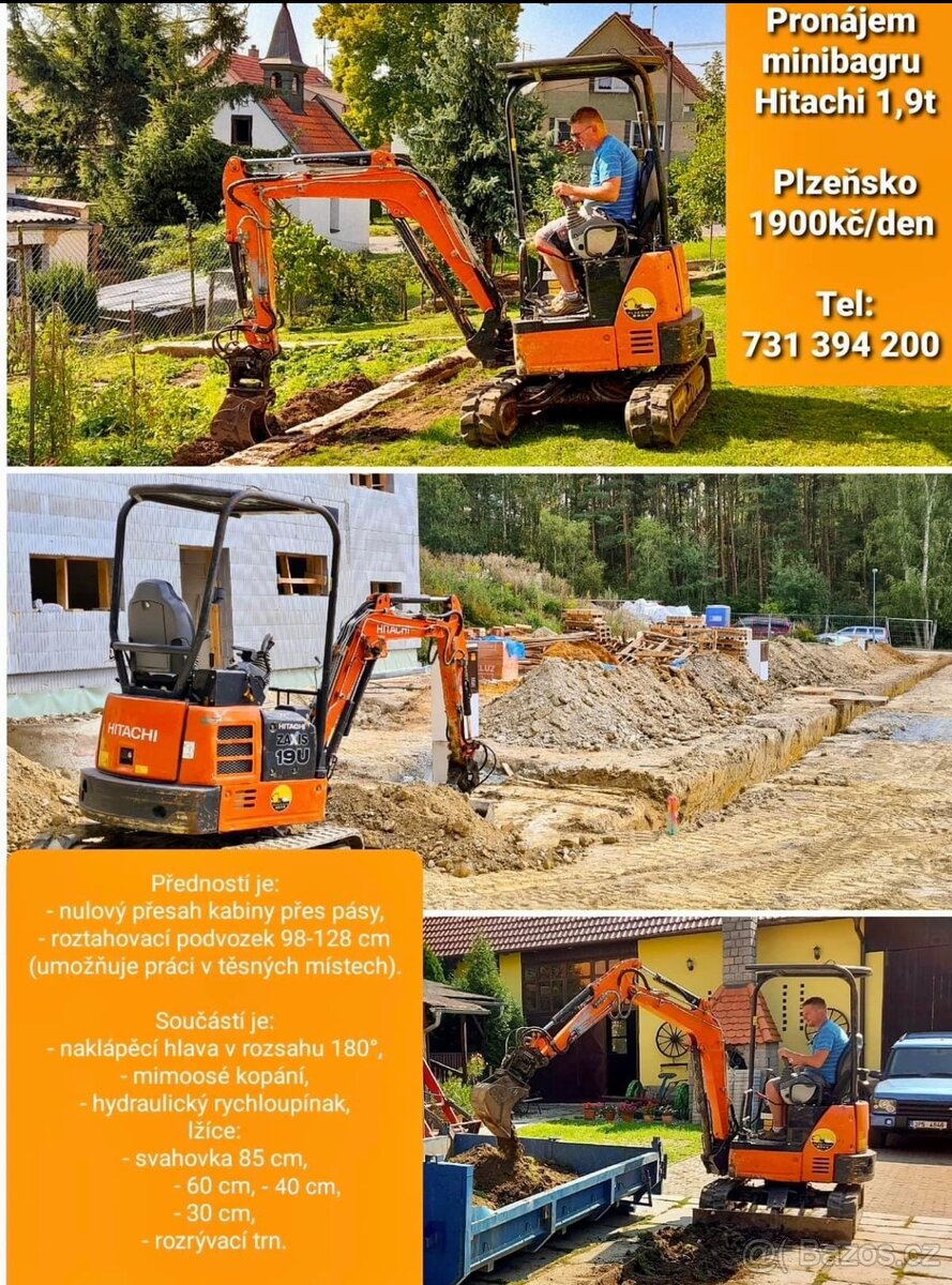 Minibagr Hitachi 1,9t - pronájem