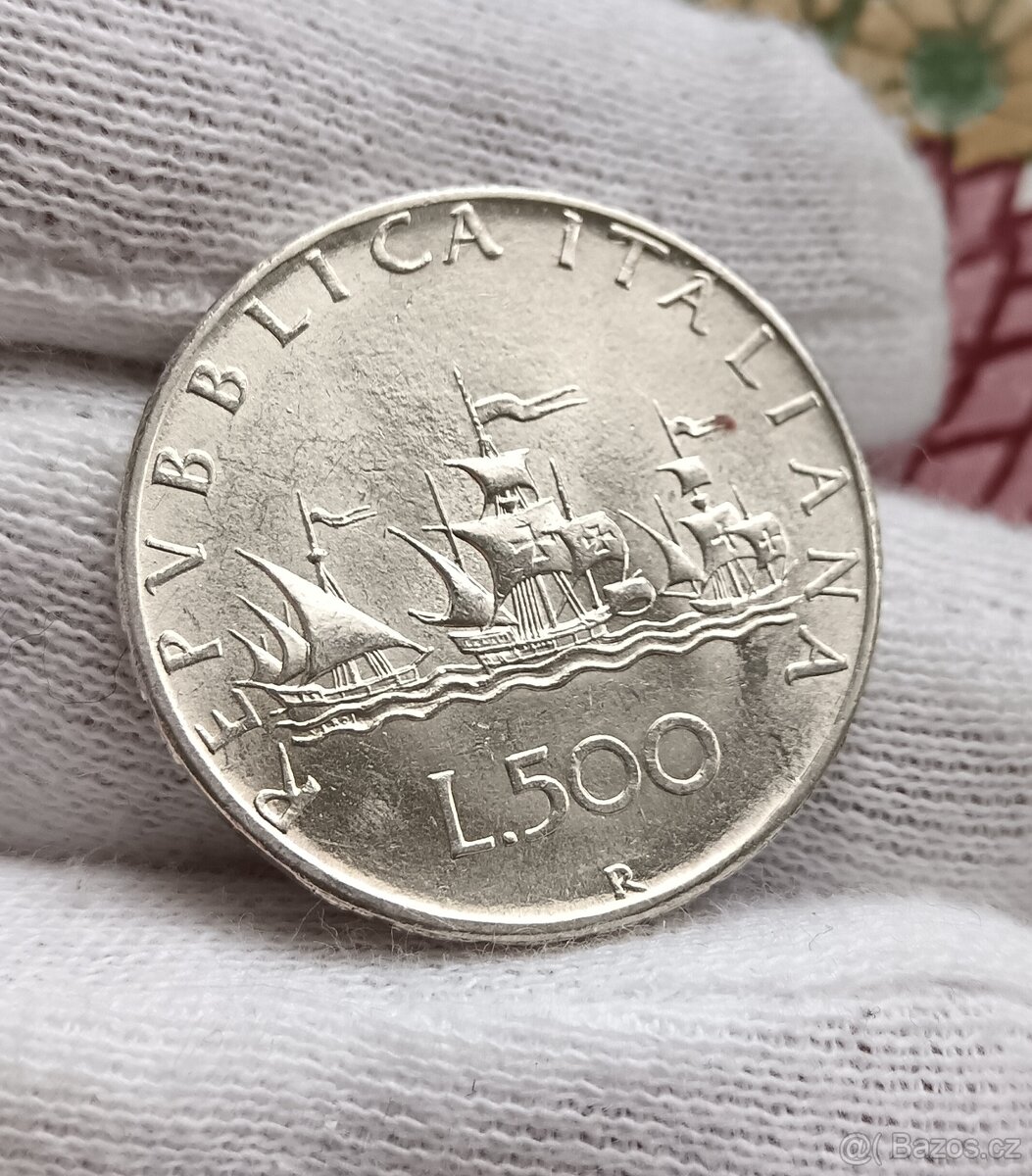 Stříbrná 500 Lira 1965 - Itálie Top stav