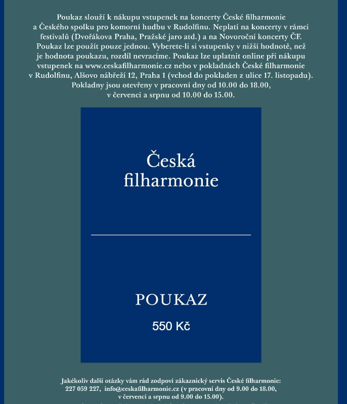 Poukaz na Českou filharmonii v hodnotě 6600 Kč