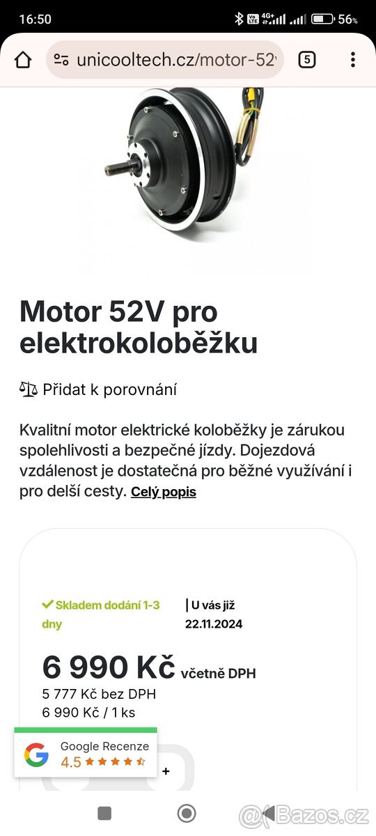 Motor na Elektrokolobezku 52 voltů