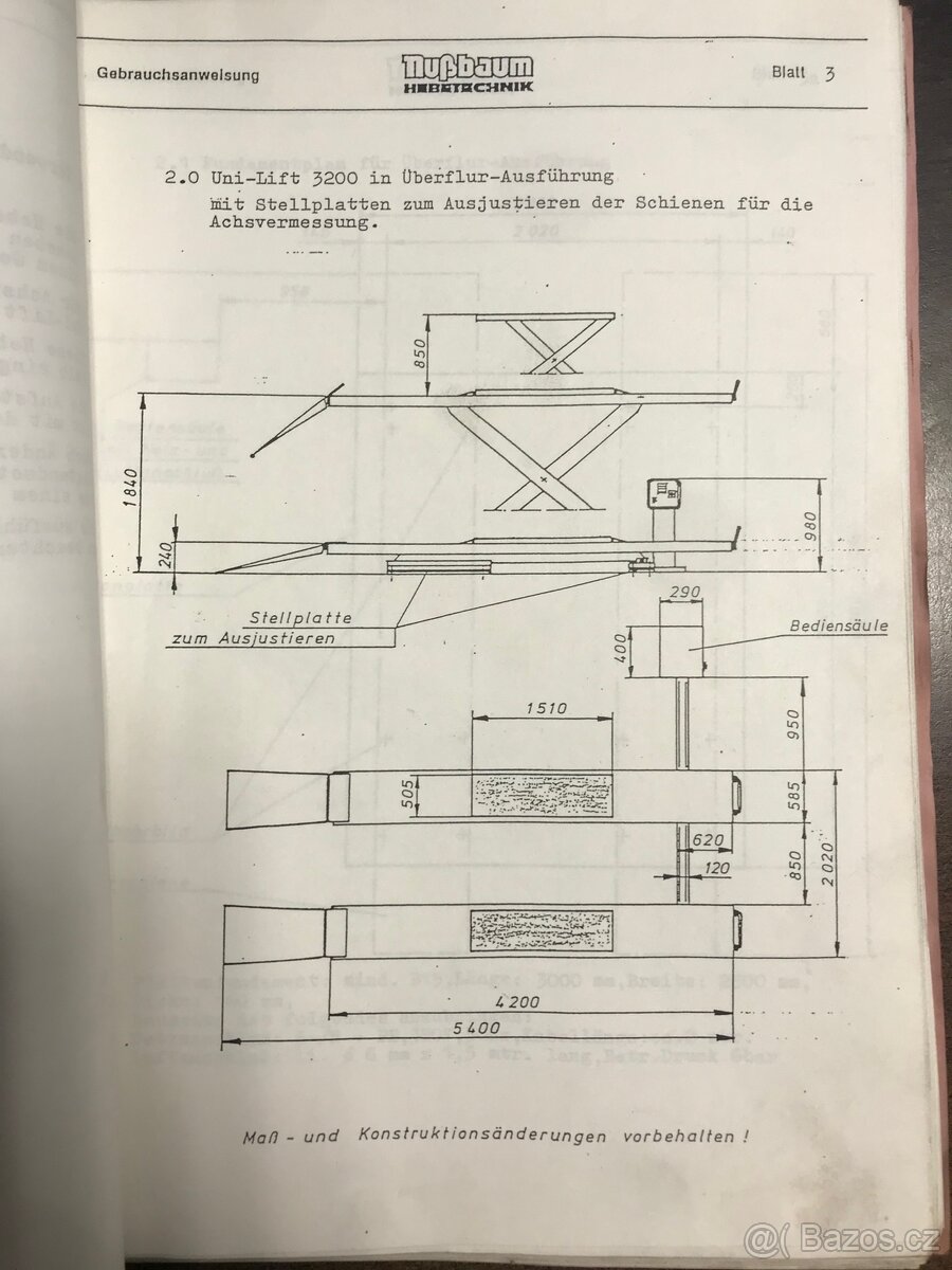 Nůžkový zvedak, hever pro geometrii s přízdvihem NUSSBAUM