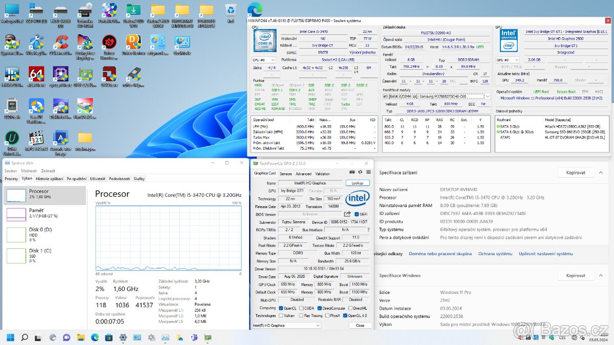 Výprodej PC 2: Fujitsu P400 socket 1155 W11/W10Pro od 350 Kč