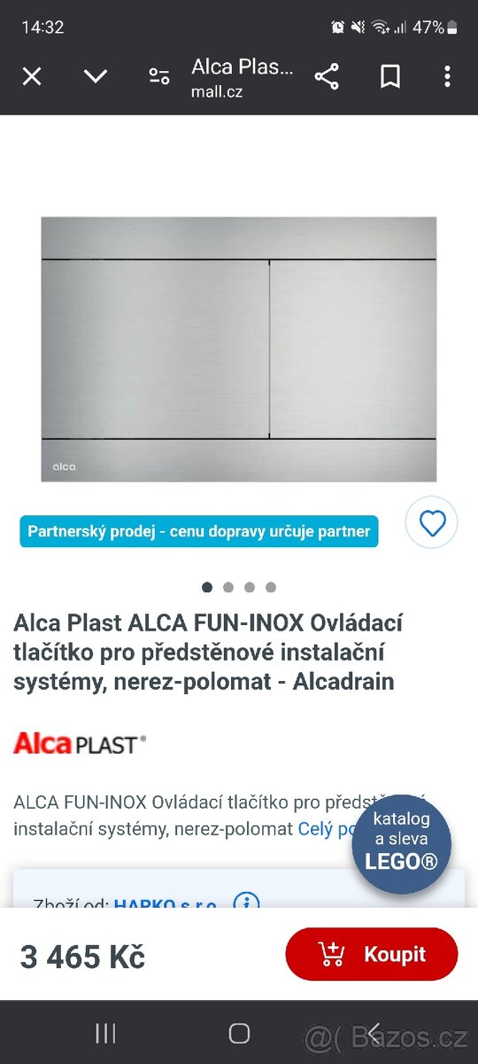 tlacitko ALCA FUN INOX nerezové (3500 Kč)