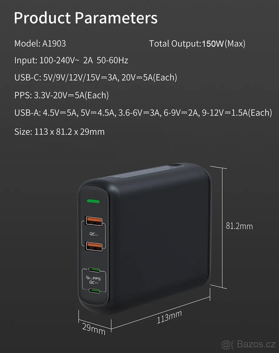 URVNS 150W PD QC 4.0 GaN Adaptér