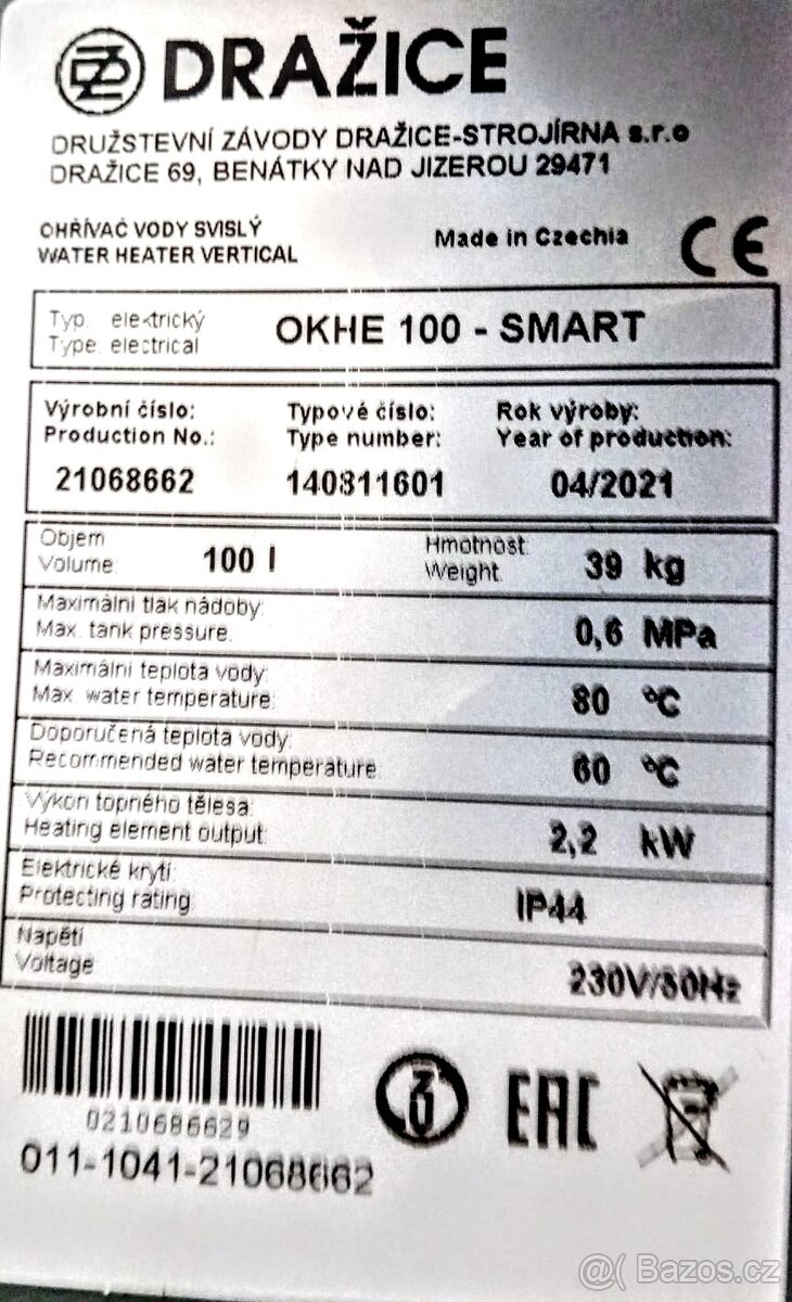 Dražice OKHE 100 SMART Elektrický zásobníkový ohřívač vody