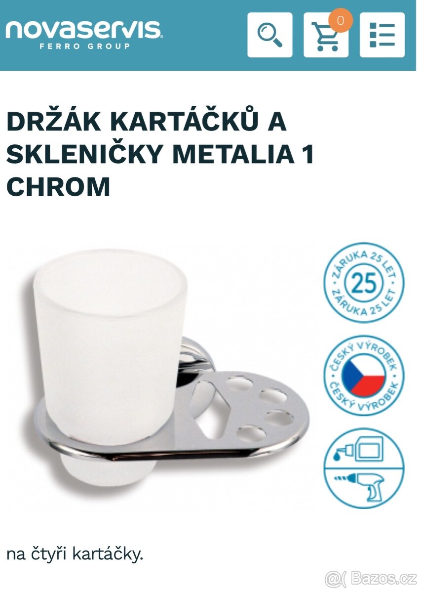 Držák na 4 kartáčky se skleničkou, chrom