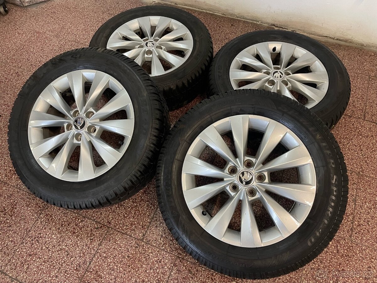 Originalní ALU kola Škoda 5x100 r16 zimní pneu 7,5mm