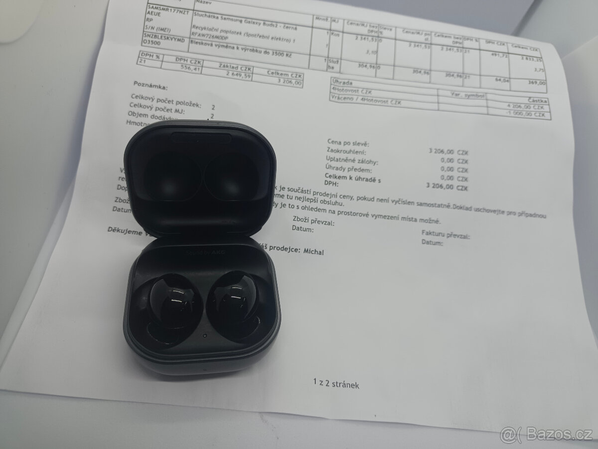 Sluchátka Samsung Galaxy Buds2 SM-R177, doklad, záruka