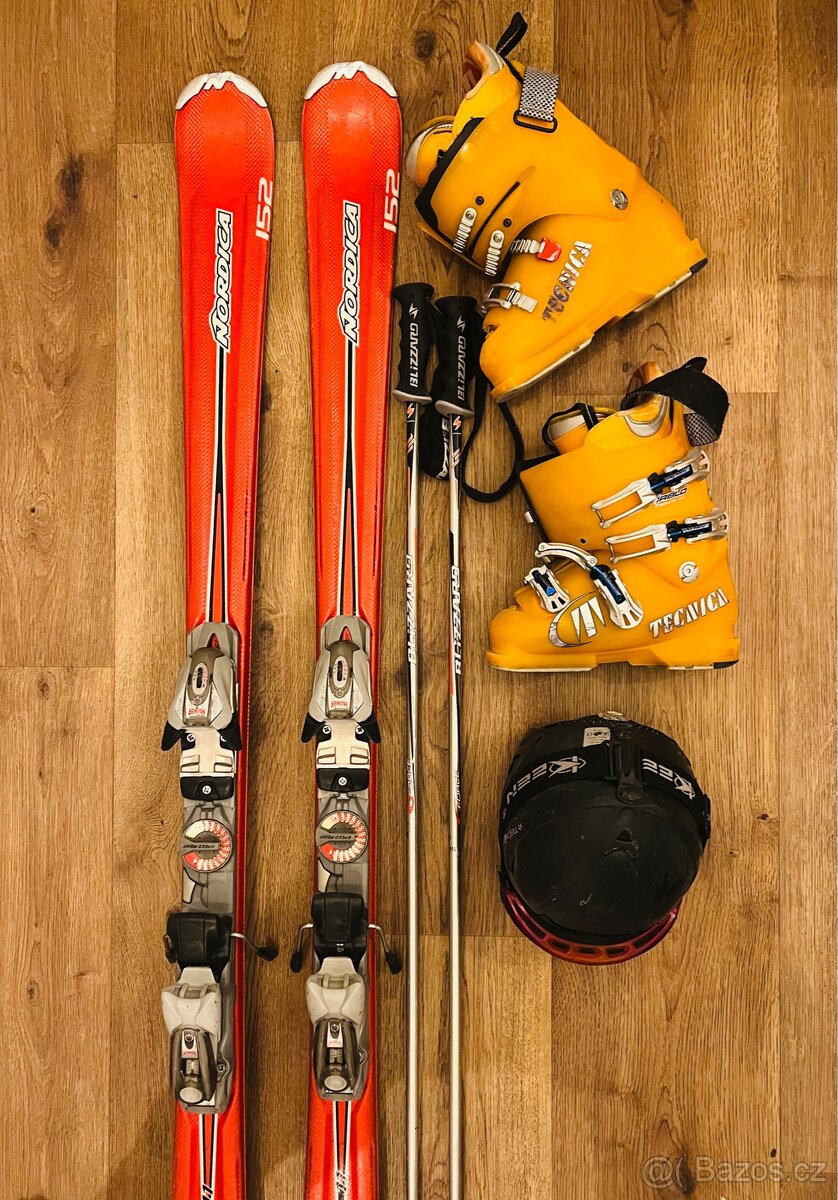 Lyže 152 cm, hůlky 115cm, lyžáky 36-37, helma 50-54, brýle