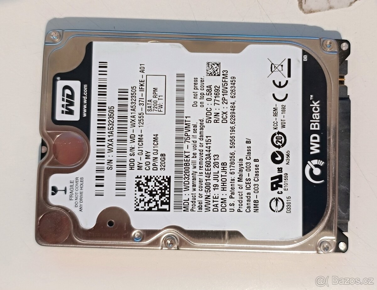 WD WD3200BEKT 320GB, 2.5", 16MB, SATA II, 9mm, 7200otč.