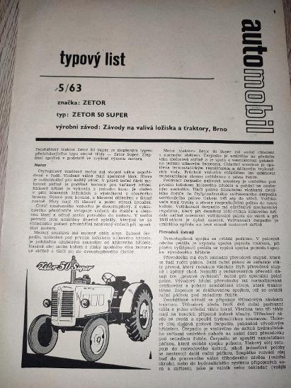 Zetor 50 Super typový list
