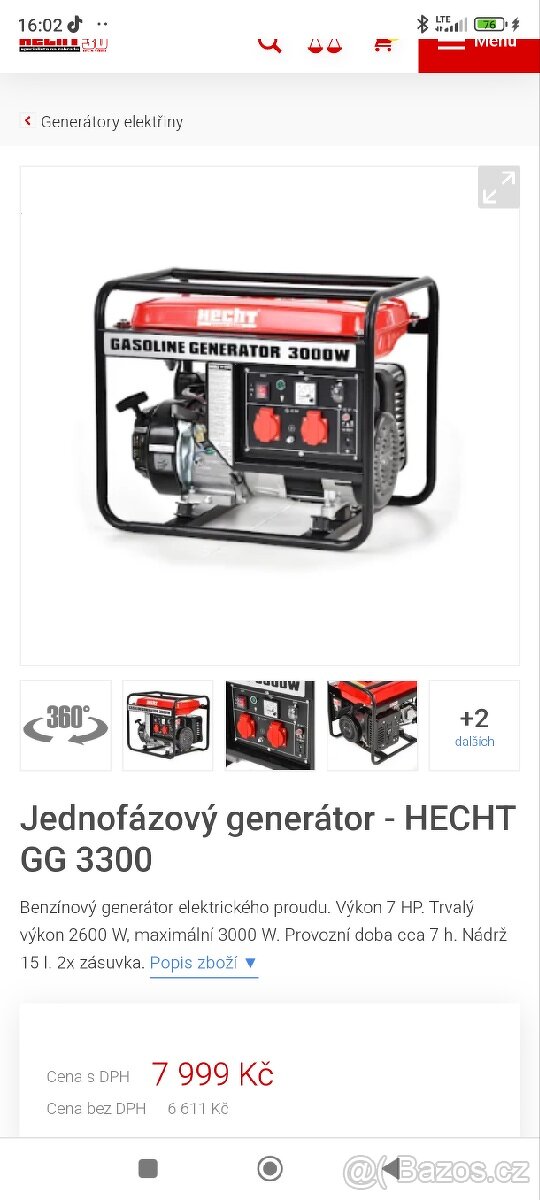 Prodám elektrocentrálu Hecht 3kw