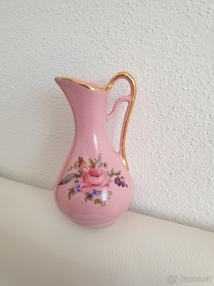 Retro dekorace růžový porcelán džbánek růže květ