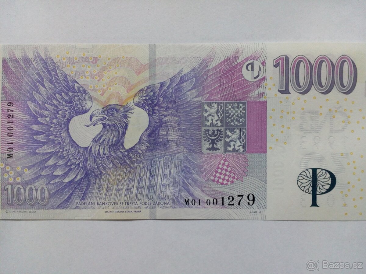 Výroční 1000Kč bankovka s přitiskem M01