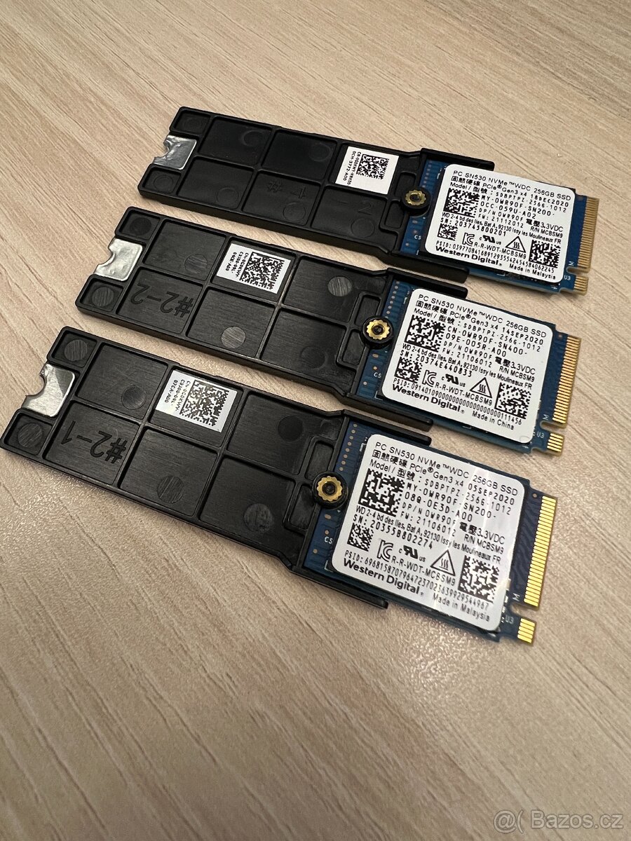 3x SSD DISK WD PC SN530 256GB nvme.2230 i 2280-zánovní